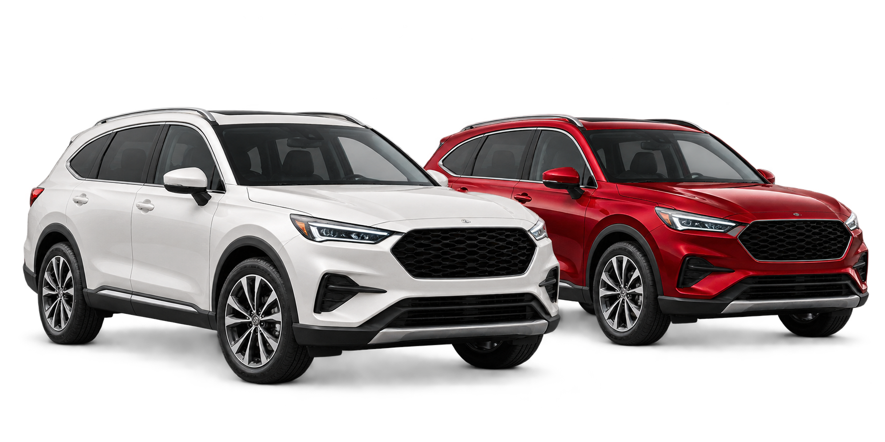 Dois SUVs ilustrativos, um branco e um vermelho